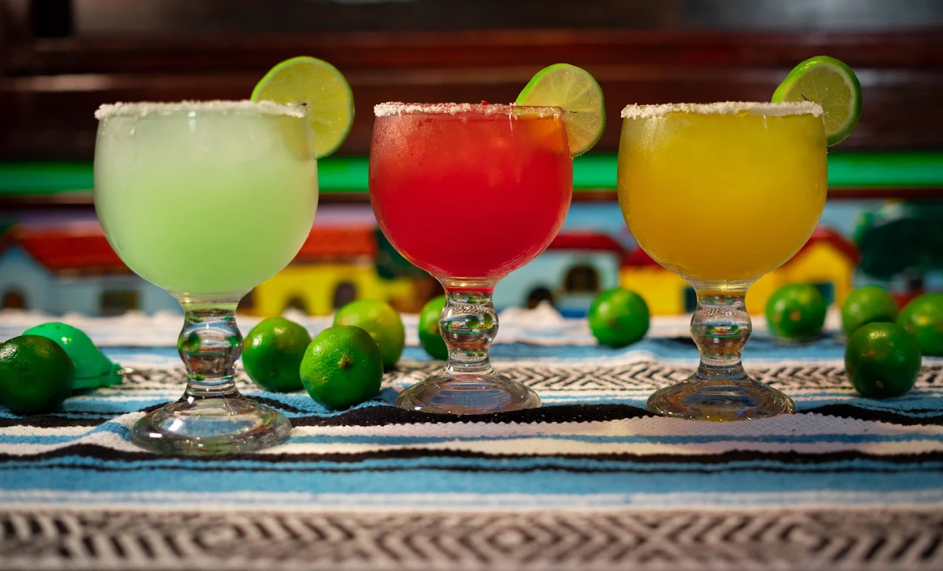 Vibrant margaritas on the rocks